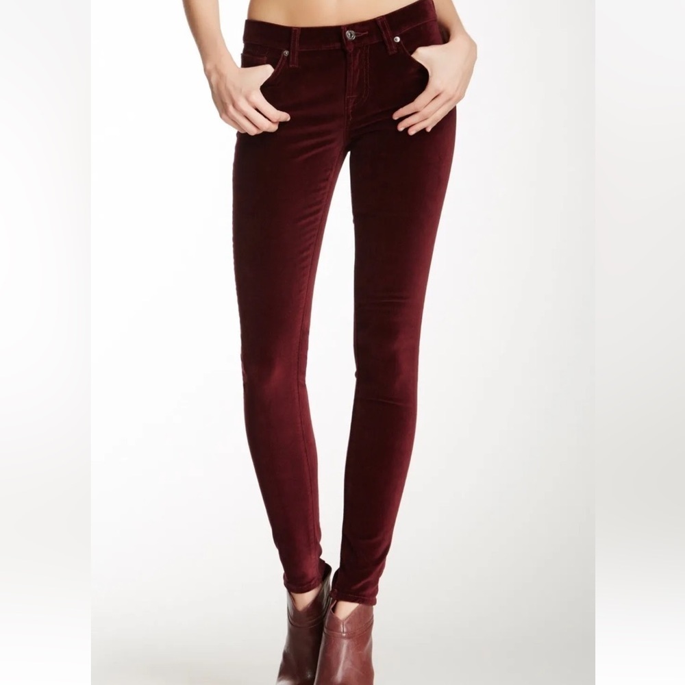 7 For All Mankind, Rich Wine Velvet Skinny Jeans, Excellent Condition, Size 28